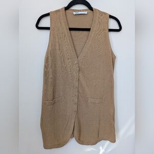 ZARA Brown Knit Button Down Vest